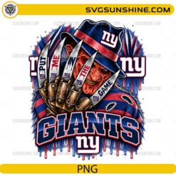 New York Giants Freddy Krueger PNG featuring Put Me In The Game football horror design with claw glove and blue red team colors