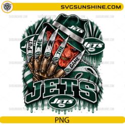 New York Jets Freddy Krueger PNG featuring Put Me In The Game football horror design with claw glove and green white team colors