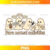 Para Normal Activities Ghost PNG featuring cute ghosts performing paranormal investigations with funny Halloween text