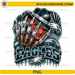 Philadelphia Eagles Freddy Krueger PNG featuring Put Me In The Game football horror design with claw glove and midnight green team colors