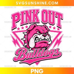 Pink Out Bulldogs PNG featuring a fierce pink bulldog mascot and Breast Cancer Awareness sports design