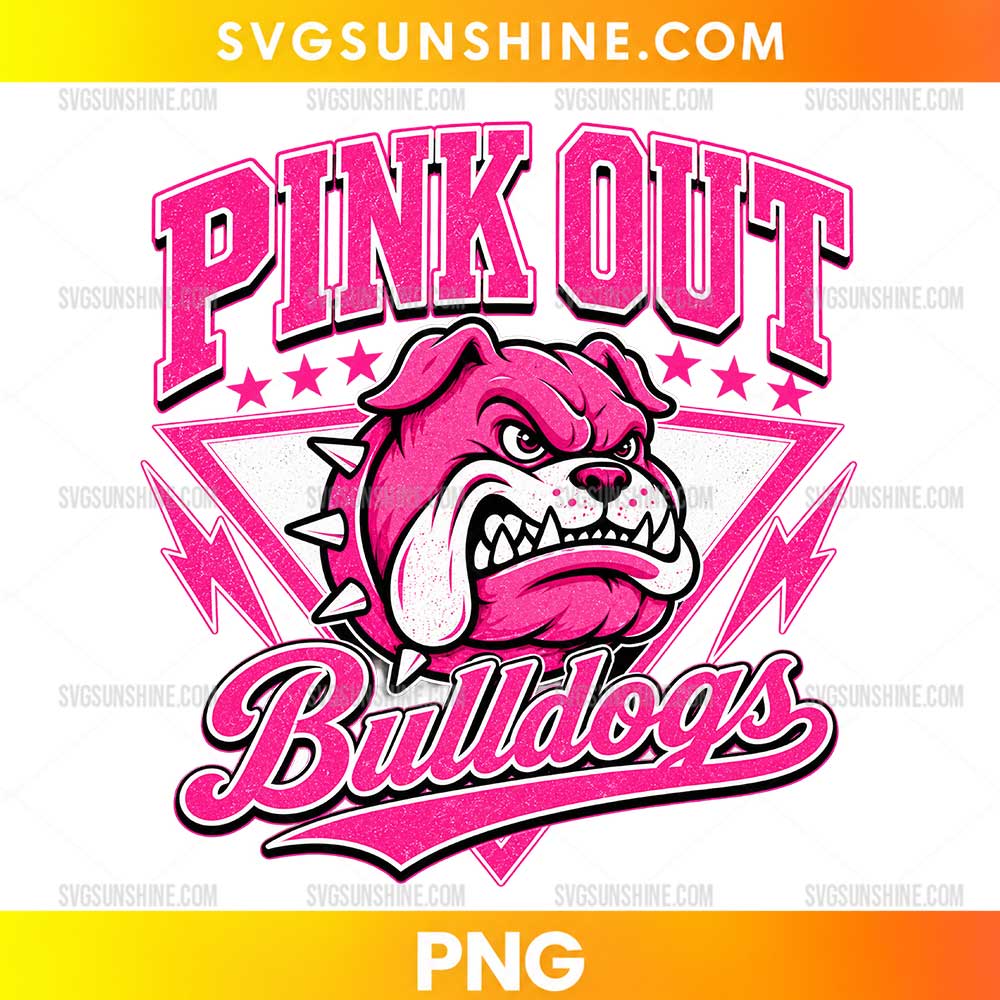 Pink Out Bulldogs PNG featuring a fierce pink bulldog mascot and Breast Cancer Awareness sports design