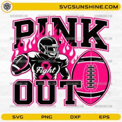 Pink Out Football Breast Cancer Awareness SVG with football player, pink ribbon, and football design