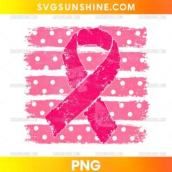 Pink Ribbon Breast Cancer Awareness PNG featuring a distressed pink ribbon with pink polka dot background
