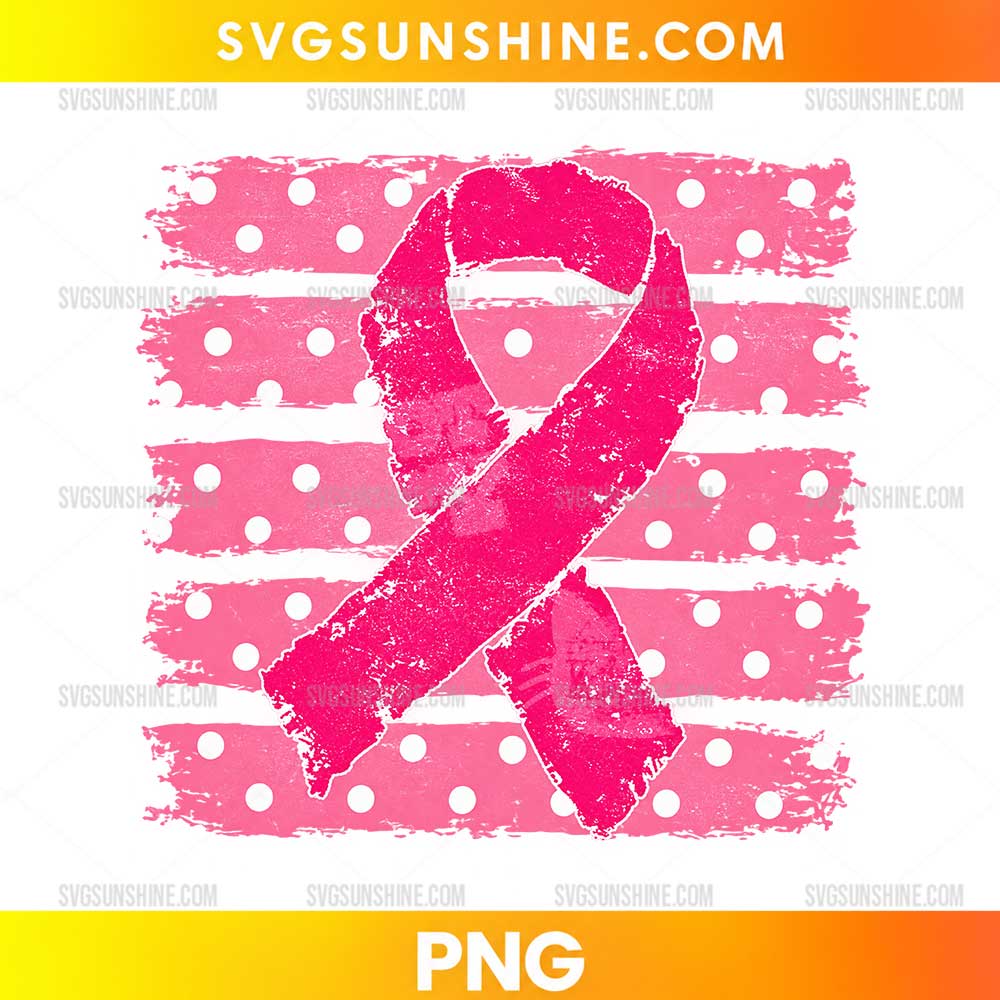 Pink Ribbon Breast Cancer Awareness PNG featuring a distressed pink ribbon with pink polka dot background