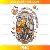 Pluto Trick or Treat Halloween PNG with skeleton costume, pumpkin candy bucket, bats, candy corn, pumpkins, and spooky castle background