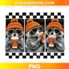 Pumpkin Spice Raccoon PNG featuring cute raccoons wearing orange beanies and drinking pumpkin spice coffee