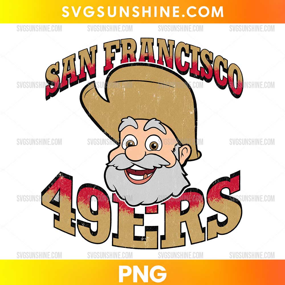 San Francisco 49ers Stinky Pete PNG retro football fan design with vintage prospector character