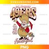 San Francisco 49ers Stinky Pete Prospector PNG featuring a vintage gold miner character holding a pickaxe with retro football-inspired typography.