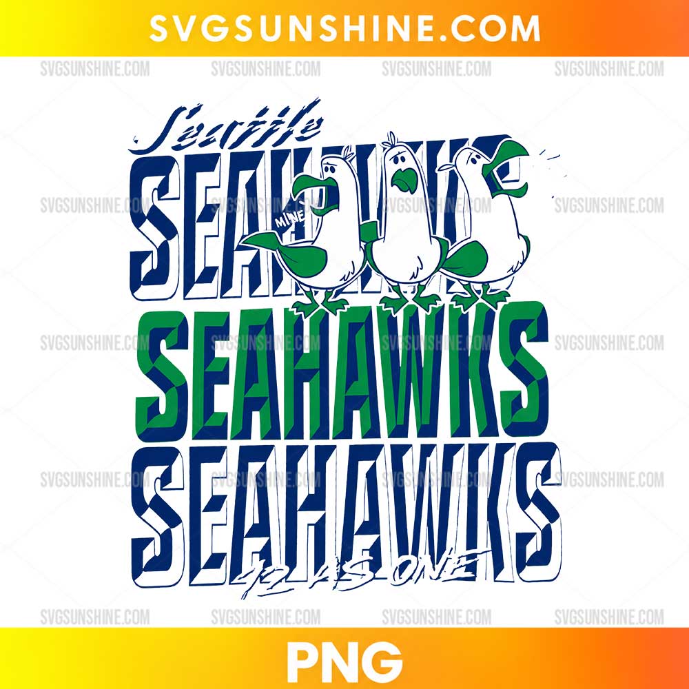 Seattle Seahawks 12 As One Seagull Squad PNG retro football fan design with cartoon seagulls