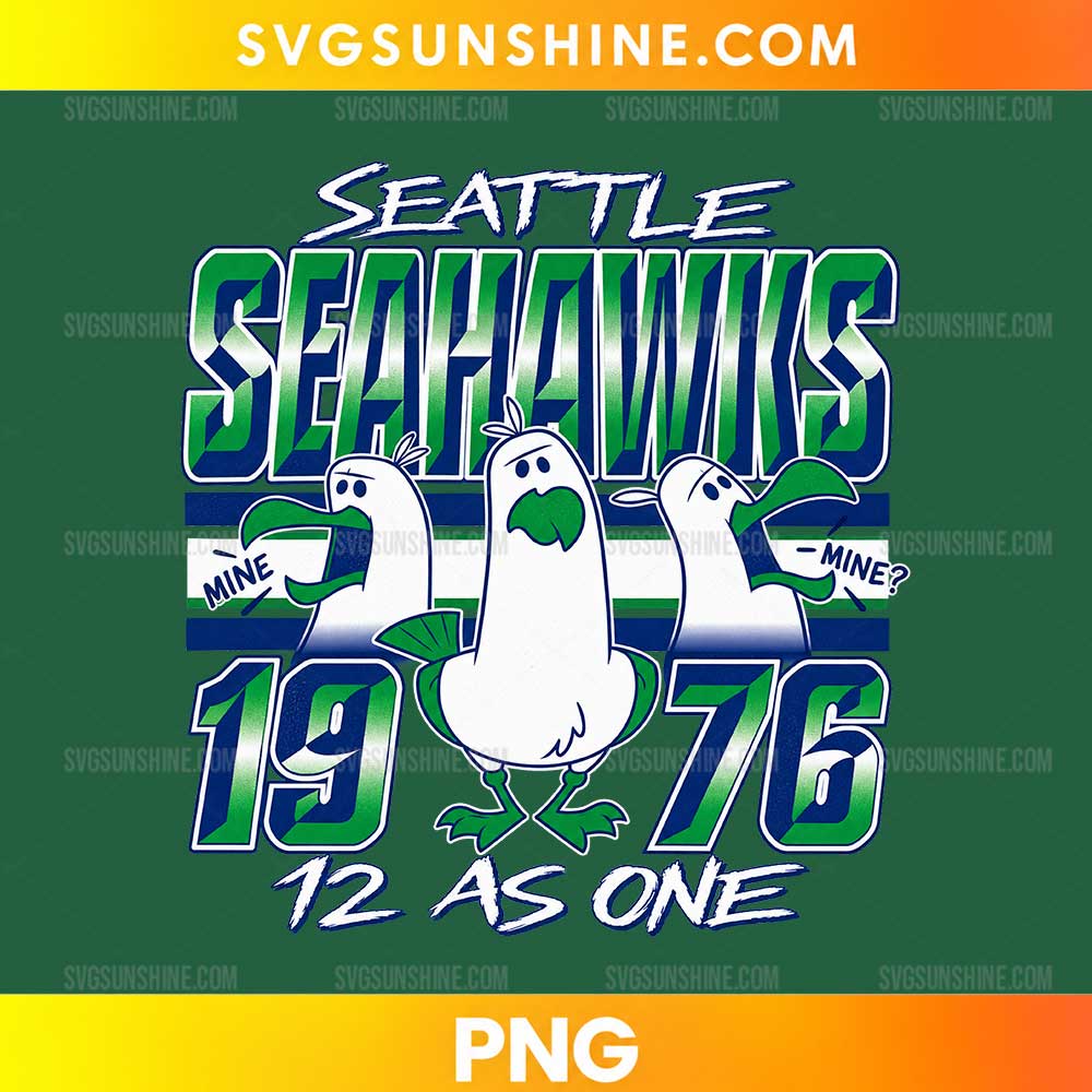 Seattle Seahawks 1976 Seagulls Mine PNG vintage football fan design with funny cartoon seagulls