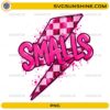 Smalls PNG featuring bold pink typography with a checkered lightning bolt and paint splatter effects