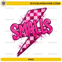 Smalls PNG featuring bold pink typography with a checkered lightning bolt and paint splatter effects