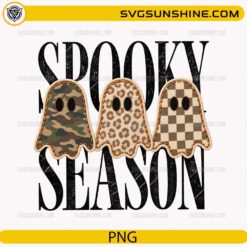 Spooky Season Ghosts PNG with camouflage leopard and checkered pattern ghosts for Halloween designs