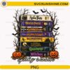Spooky Season VHS Stack PNG featuring vintage Halloween movie-inspired VHS tapes with pumpkins and bats
