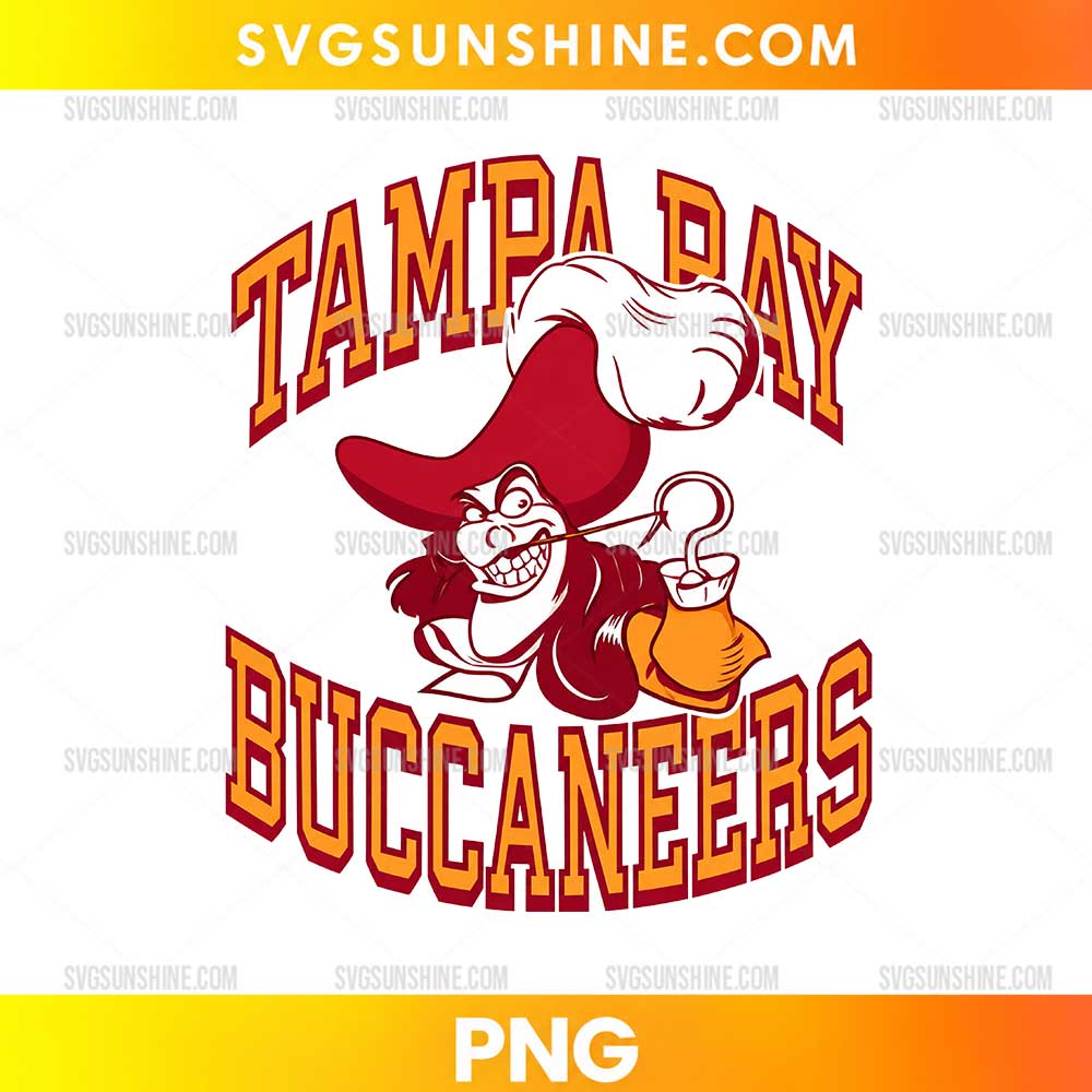Tampa Bay Buccaneers Captain Hook PNG featuring pirate-themed football artwork and vintage sports typography