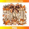 Thankful Turkey PNG with cute turkey, pumpkins, autumn leaves, acorns, flowers, and plaid bows for Thanksgiving
