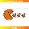 Thanksgiving Pie Chasing Turkeys PNG with funny pumpkin pie chasing three running turkeys cartoon design