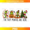 The BER Months Are Here Grinch PNG with fall leaves, pumpkin, Thanksgiving hat, Christmas tree, and holiday decorations