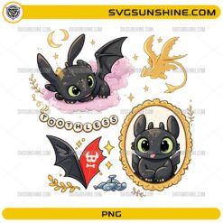 Toothless Dragon PNG cute Night Fury dragon with fantasy stars moon and dragon wings