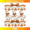 Vintage Fall Goose PNG with three geese, orange bows, pumpkins, hearts, and farmhouse autumn decorations