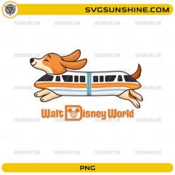 Walt Disney World Corgi Monorail PNG featuring a cute corgi dog combined with a monorail-inspired design
