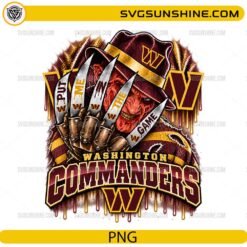 Washington Commanders Freddy Krueger PNG horror football design with Put Me In The Game text and burgundy gold team colors
