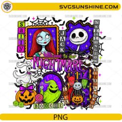 Welcome To Our Nightmare PNG featuring Sally Jack Skellington Oogie Boogie Zero Lock Shock Barrel Halloween sublimation design