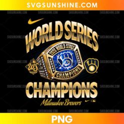 2026 Milwaukee Brewers World Series Champions Ring PNG featuring a golden championship ring, blue gemstone, sparkling diamond details, and gold lettering.