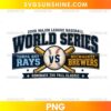 2026 Rays Brewers Baseball Showdown PNG featuring crossed wooden bats, a vintage baseball with VS lettering, and blue and gold team banners.