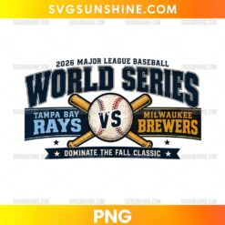 2026 Rays Brewers Baseball Showdown PNG featuring crossed wooden bats, a vintage baseball with VS lettering, and blue and gold team banners.