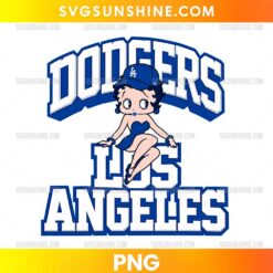 Betty Boop LA Dodgers PNG featuring a retro cartoon character in a blue cap and outfit with bold Los Angeles baseball lettering