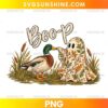Boo-P Halloween Duck PNG featuring a mallard duck, botanical ghost costume, autumn leaves, and rustic fall lettering