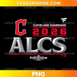 Cleveland Guardians ALCS 2026 PNG featuring a red C emblem, metallic silver ALCS lettering, red 2026 text, and postseason graphics.