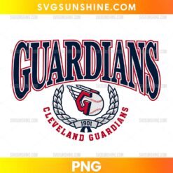 Cleveland Guardians Baseball Laurel Wreath PNG featuring oversized navy lettering, red and white outlines, a baseball emblem, and a silver wreath.