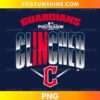 Cleveland Guardians Clinched PNG featuring red Guardians lettering, silver CLINCHED text, POSTSEASON 2026 details, and a red C emblem.