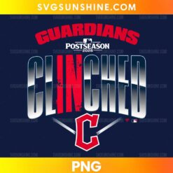 Cleveland Guardians Clinched PNG featuring red Guardians lettering, silver CLINCHED text, POSTSEASON 2026 details, and a red C emblem.