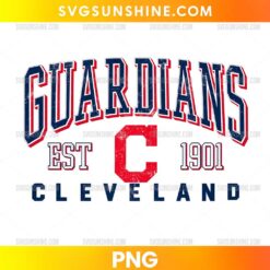 Cleveland Guardians EST 1901 PNG with distressed navy GUARDIANS lettering, a red C emblem, and CLEVELAND text.