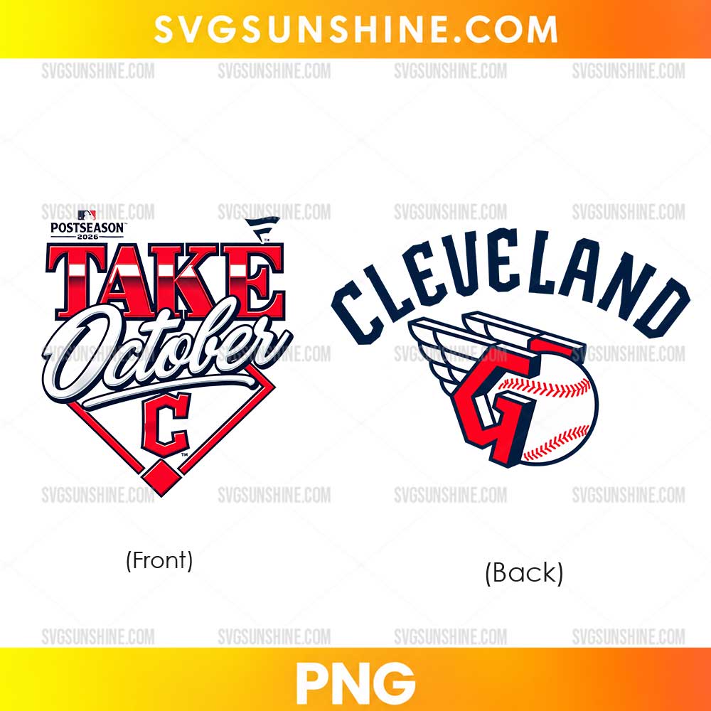 Cleveland Guardians Take October PNG featuring a red and navy postseason 2026 front design and a Cleveland baseball emblem for the back.