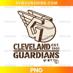 Cleveland Guardians Vintage PNG featuring a winged baseball emblem, distressed brown lettering, and EST. 1901 details on a cream background.