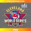 Cleveland Guardians World Series 2026 PNG featuring a red and navy baseball emblem, gold CLEVELAND lettering, red wings, and a 2026 banner.