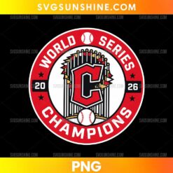 Cleveland Guardians World Series Champions 2026 PNG with a circular red badge, central C emblem, baseball details, and white lettering.