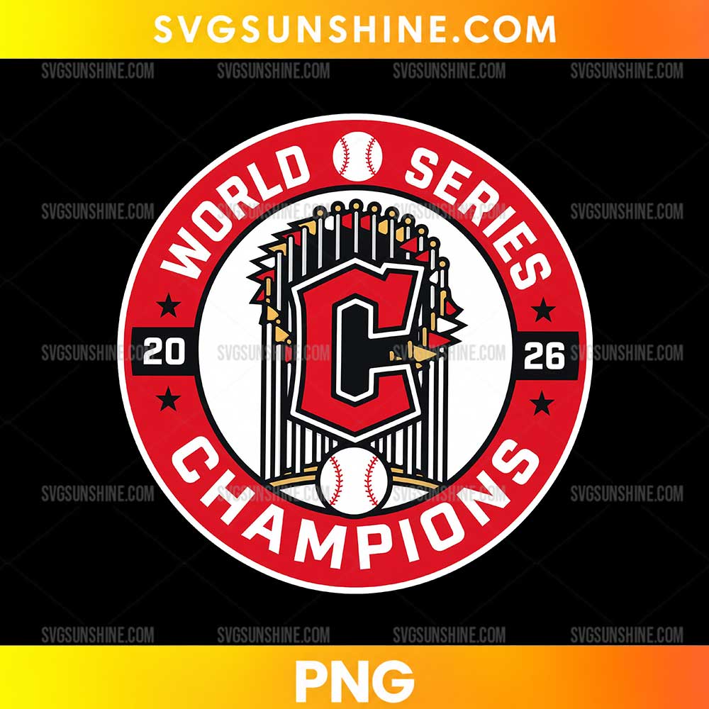 Cleveland Guardians World Series Champions 2026 PNG with a circular red badge, central C emblem, baseball details, and white lettering.