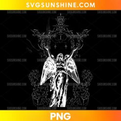 Dark Angel Gothic PNG featuring a detailed winged angel with gothic fantasy artwork on a black background