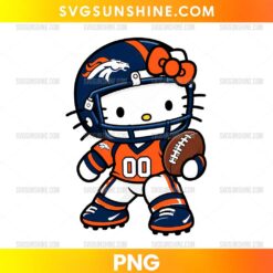 Denver Broncos Football Kitty PNG featuring a cute football player character holding a football in a Broncos-inspired uniform