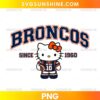 Denver Broncos Hello Kitty PNG featuring a cute football character wearing a Broncos-inspired uniform with football graphics