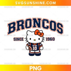 Denver Broncos Hello Kitty PNG featuring a cute football character wearing a Broncos-inspired uniform with football graphics