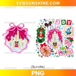 Disney Christmas Castle PNG Bundle featuring a magical holiday castle ornament and festive Christmas clipart elements