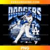 Dodgers Shohei Ohtani PNG featuring a baseball batting illustration, silver lettering, blue smoke effects, and LA monogram