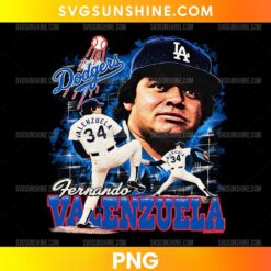 Fernando Valenzuela Dodgers PNG featuring a player portrait, number 34 uniform, pitching poses, and blue-and-red baseball lettering